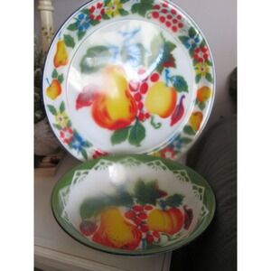 Another Rossini Creation Mid Century Fruit‎ Enamelware XL Round Platter and Bowl